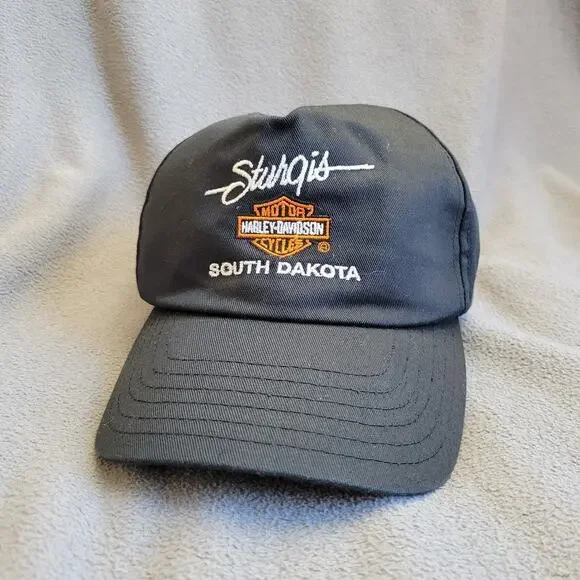 HARLEY DAVIDSON Hat Cap Black Sturgis SD Script Logo Adjustable Breathable Buckl - Picture 1 of 7